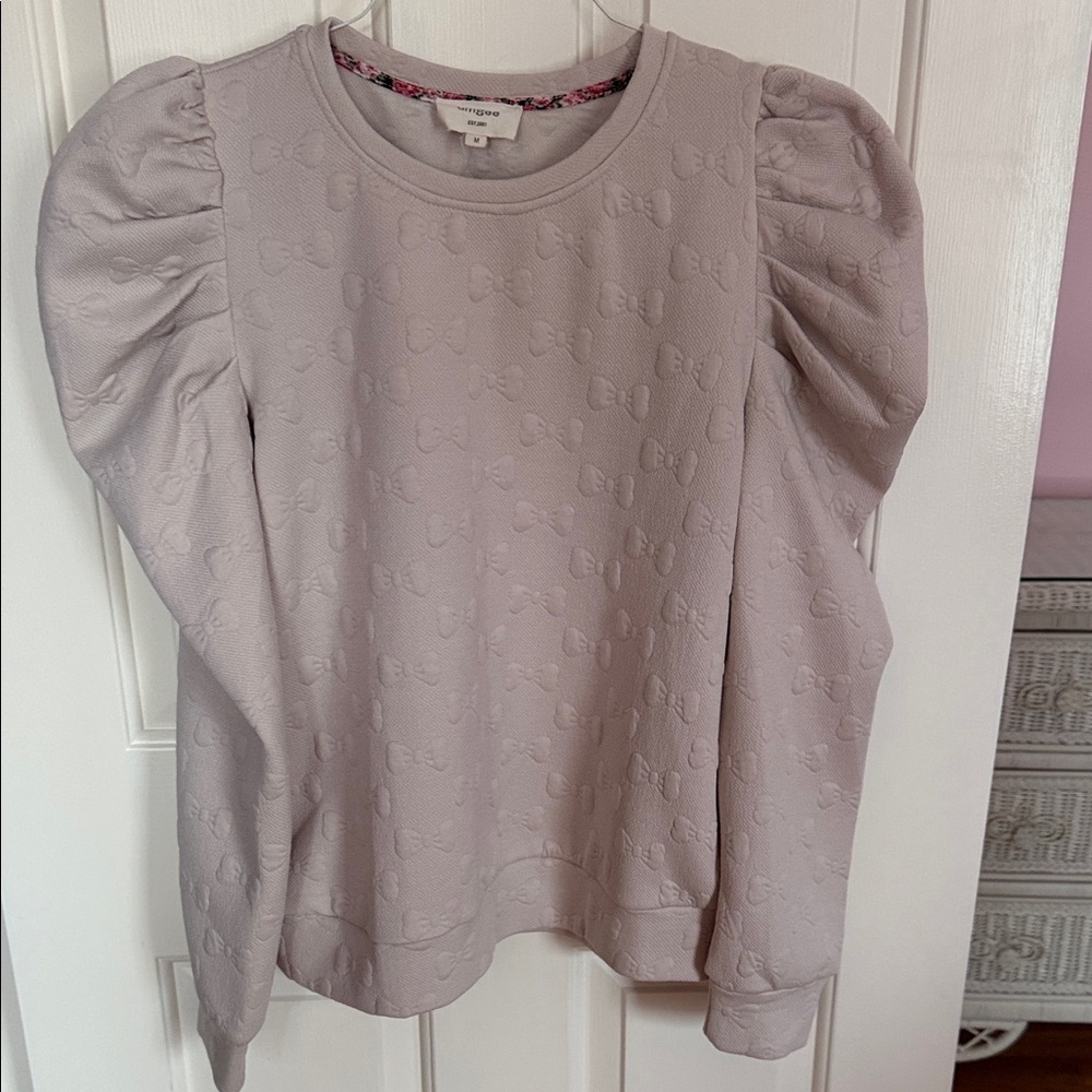 Umgee beige Puff Sleeve Sweatshirt